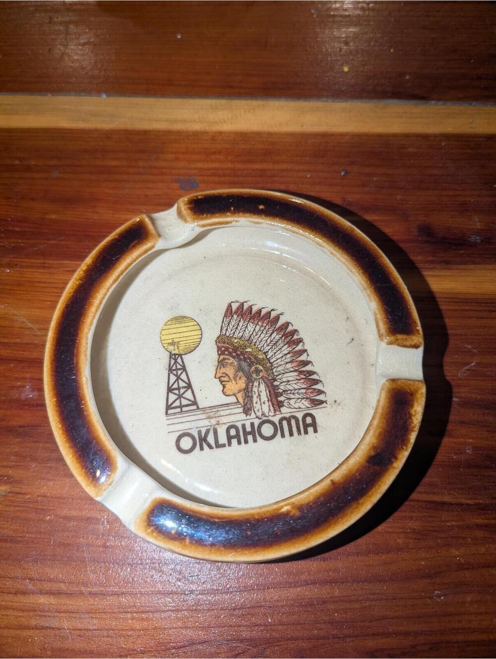 Vintage Oklahoma Souvenir Ceramic Ashtray